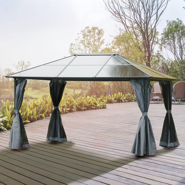 Outsunny Pavillon, 4 x 3m Gartenpavillon, 300L x 400B x 265H cm, PC, Alu, Dunkelgrau
