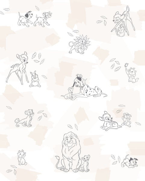 Illustration mit verschiedenen Disney-Figuren auf hellem Hintergrund