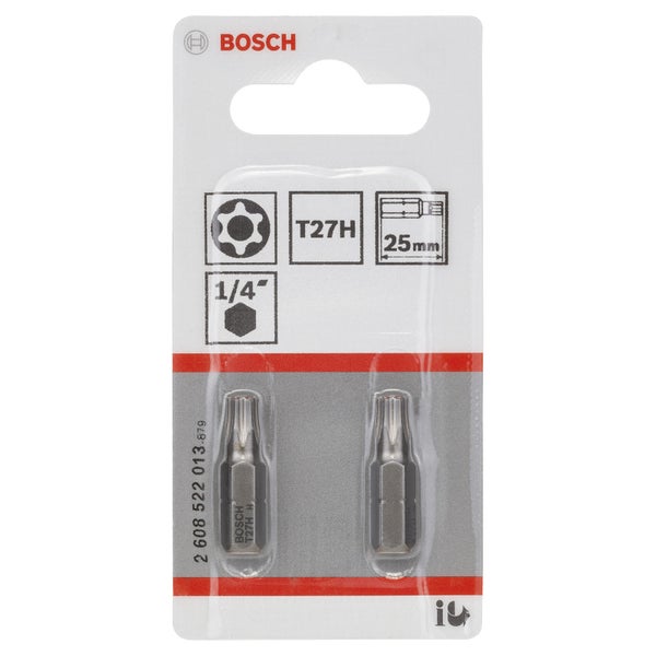 Bosch 2x Security-Torx-Schrauberbit Extra-Hart, T27H, 25 mm - 2608522013
