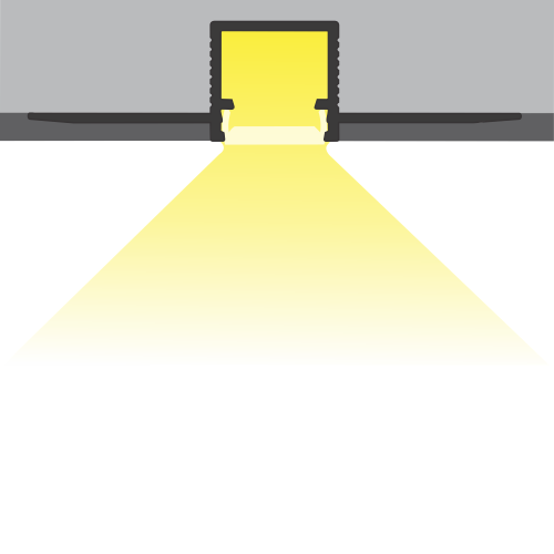 Illustration eines eingelassenen LED-Profils mit Lichtverteilung