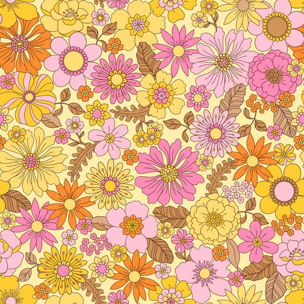 Blumenmuster mit verschiedenen Blüten und Blättern