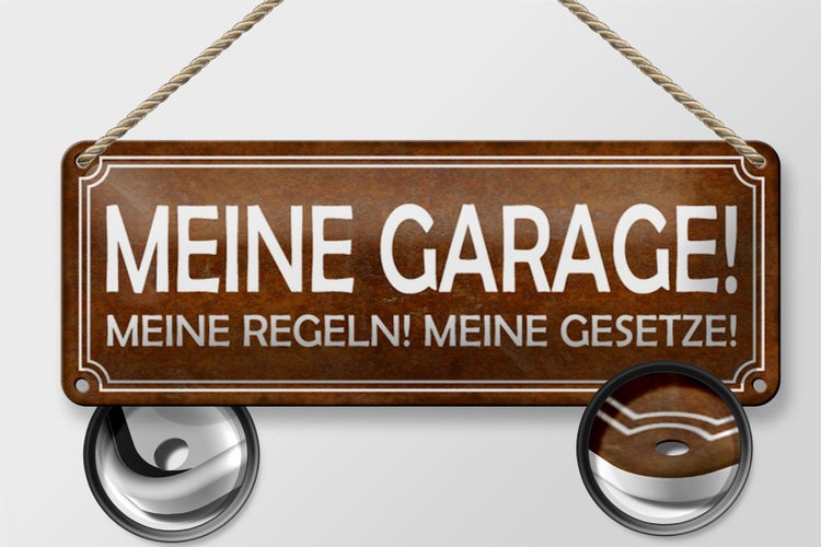 Blechschild Spruch 27x10cm meine Garage Regeln Gesetze Dekoration