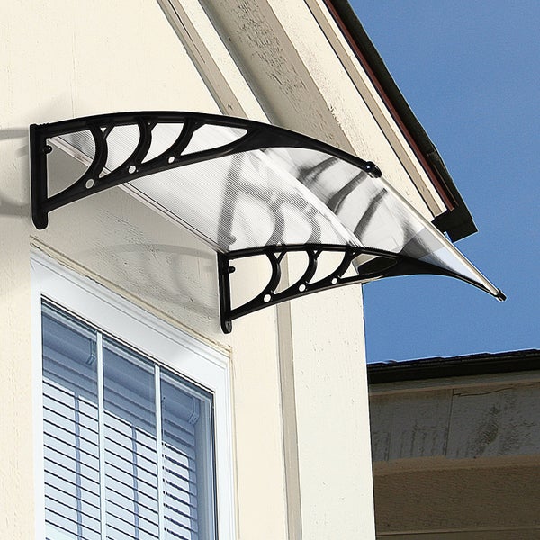 Outsunny Vordach Haustürvordach 100 x 75 cm Pultvordach Überdachung Polycarbonat Transparent