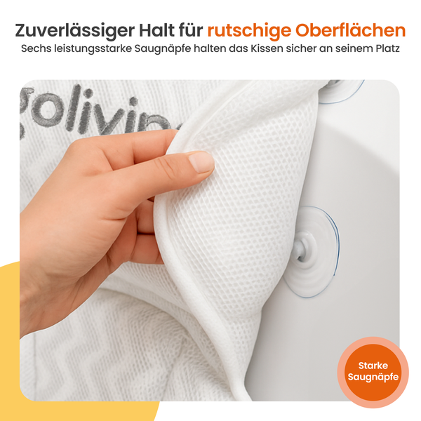 Goliving Badewannenkissen – Ergonomisches Kissen für die Badewanne – Mit 6 Saugnäpfen – Inklusive Waschbeutel – Rutschfest, leicht und wasserdicht – 100 % Polyester – Weiß