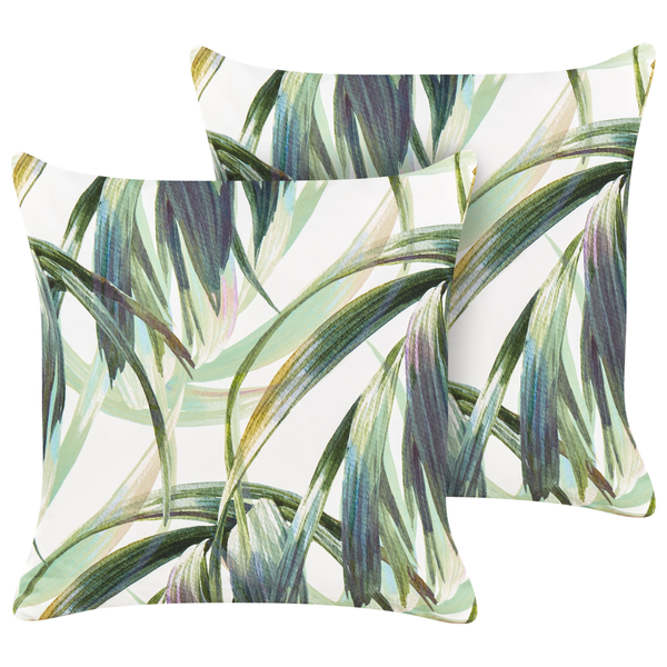 Gartenkissen 2er Set CALDERINA Pflanzenmuster 45 x 45 cm Grün