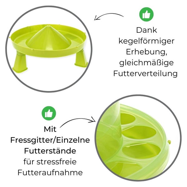 GarPet Futterautomat Hühner mit Stand Füßen grün Geflügel Futterspender Futtertrog 4 Kg Wachteln Trog Automatisch groß