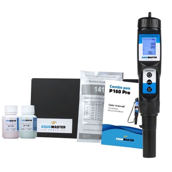 Aqua Master P160 Kombomessgerät – EC, TDS, pH & Temperatur, vorkalibriert, austauschbare Elektroden, inklusive Eichlösungen & robuster Koffer für präzise Messungen in Nährstofflösungen, Teiche & Schwimmbäder