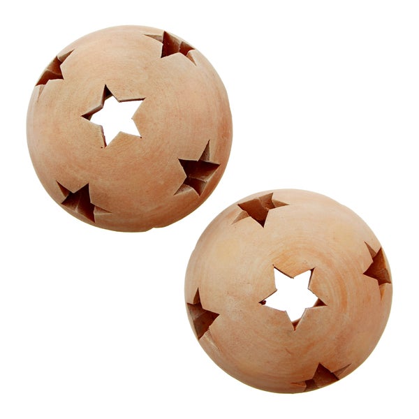 FRANK FLECHTWAREN | Kugel Sterne, klein, 2er Set, ca. Ø 12 cm, ohne Kerzen, KERAMIK