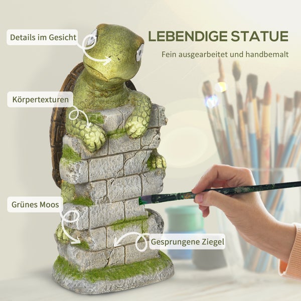 Outsunny Gartenfigur Schildkröte mit LED Solarleuchte, Gartenstatue, Gartenfigur, 36,5 cm Skulptur, Outdoor-Ornament für Rasen, Garten, Hof