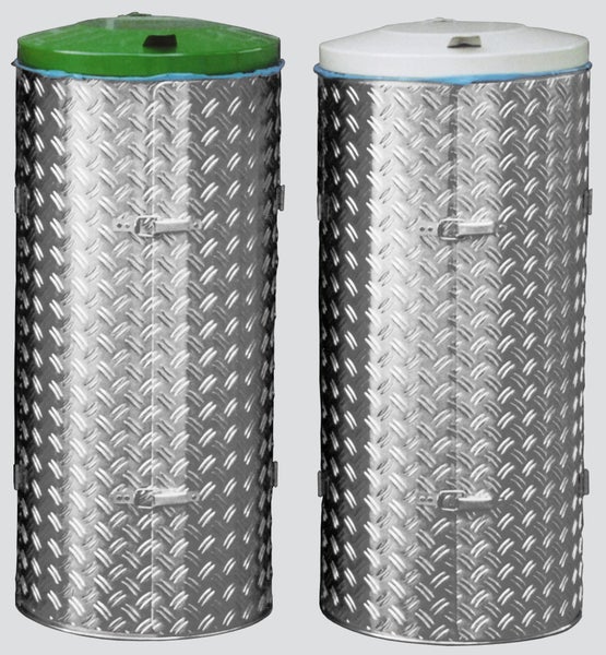 PROREGAL Kompakter Abfallsammler Mit Türe 120 Liter HxBxT 99 x 43,5 x 43,5 cm Edelstahl Alu Duett Blech Deckel grau