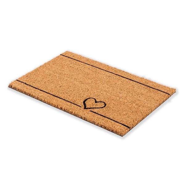 Fußmatte aus Kokos mit Herzmotiv und Linien