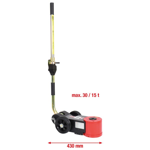 Rangierwagenheber mit einer maximalen Last von 30/15 Tonnen und einer Länge von 430 mm.