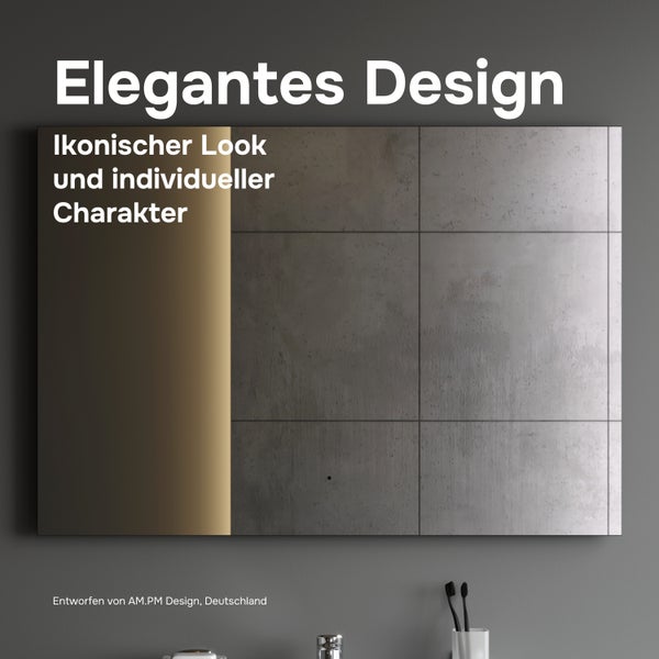 Moderner rechteckiger Badezimmerspiegel mit integrierter vertikaler Lichtleiste und elegantem Design.