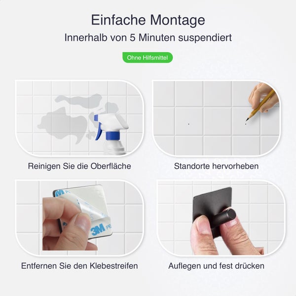 EAVY Handtuchhaken Edelstahl Schwarz Selbstklebend 4er Pack