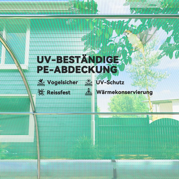 Outsunny Gewächshaus 3 x 2 x 2 m Foliengewächshaus mit 6 Fenster, Rolltüren, Aufrollbar Seitenwänden, UV-beständiger Folientunnel, Winterfest Tomatenhaus mit Erdanker, Grün