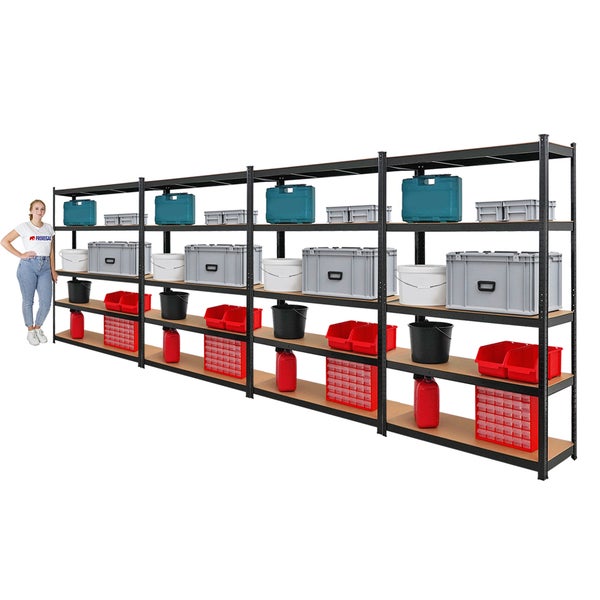 PROREGAL Mega Deal 4x Schwerlastregal Ragnar HxBxT 180 x 120 x 40 cm Fachlast 175 kg Schwarz Garagenregal Kellerregal Werkstattregal Steckregal