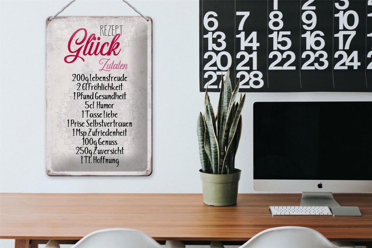 Blechschild Spruch 20x30cm Rezept Glück Zutaten Schild