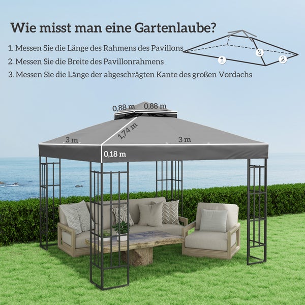 Detailaufnahme eines Pavillons mit zweistufigem Dach zur besseren Luftzirkulation