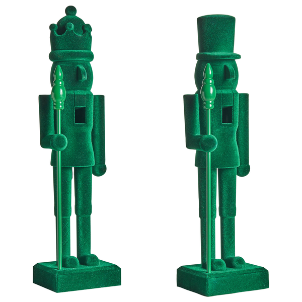 Zwei grüne Nussknackerfiguren mit Krone und Zylinder