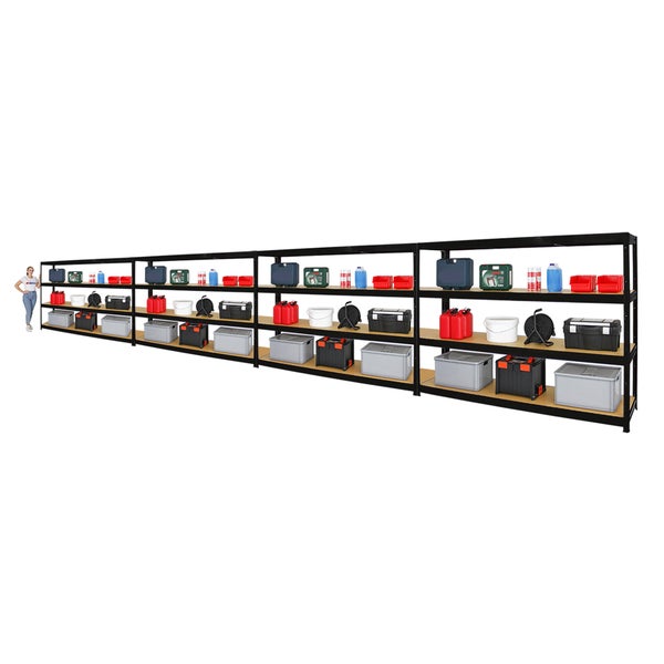 PROREGAL Mega Deal 4er-Sparset Profi-Schwerlastregal Dino HxBxT 180x240x60cm Fachlast 450kg Schwarz, Kellerregal, Steckregal, Garagenregal, Lagerregal