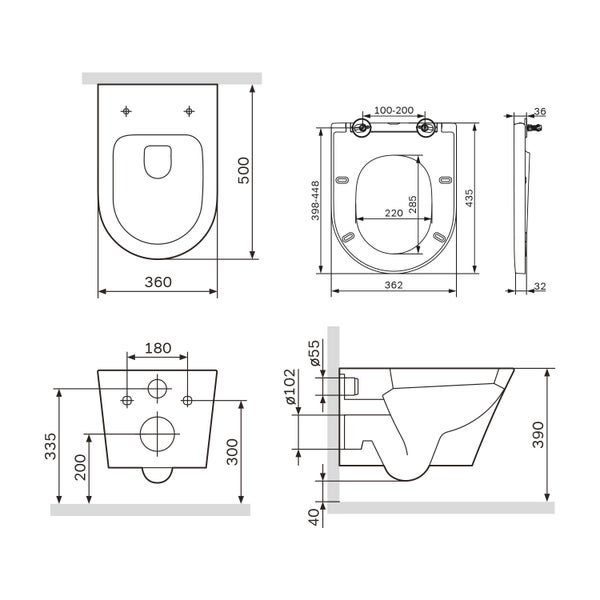AM.PM Wand-WC  Tiefspüler ohne Spülrand weiß glänzend mit WC-Sitz CNA1700SC Flash