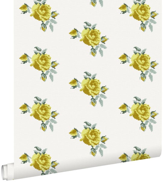 ESTAhome Tapete gestickte Rosen Gelb - 53 cm x 10.05 m - 138147