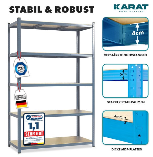FLOORDIREKT Schwerlastregal - Universal einsetzbar - Anthrazit-Grau - 200 x 120 x 60 cm - Traglast 875 kg
