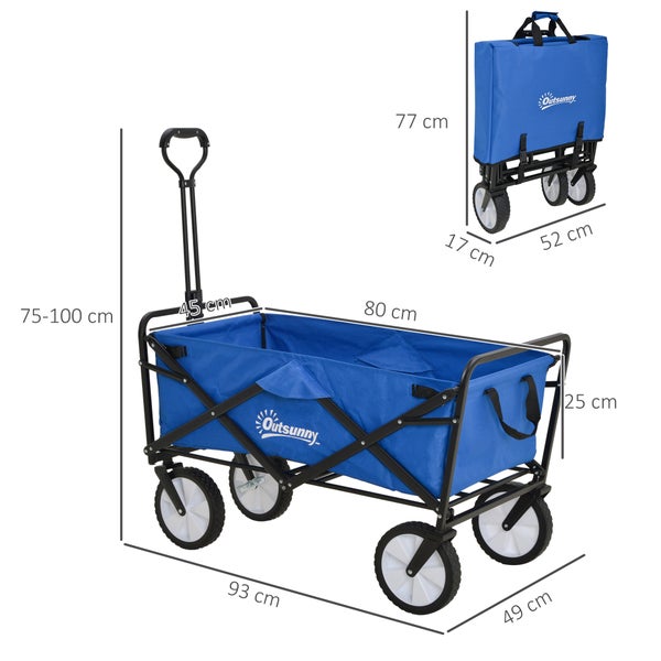 Outsunny Bollerwagen, 93L x 49B x 75-100H cm, Stahl (Q195), Nylon, Oxford, blau