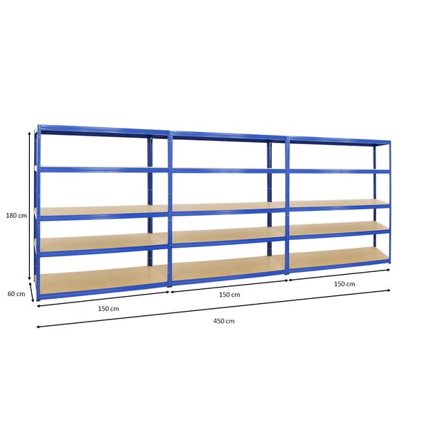 PROREGAL Mega Deal 3x Schwerlastregal Giant Elephant HxBxT 180 x 150 x 60 cm Fachlast 200 kg Blau