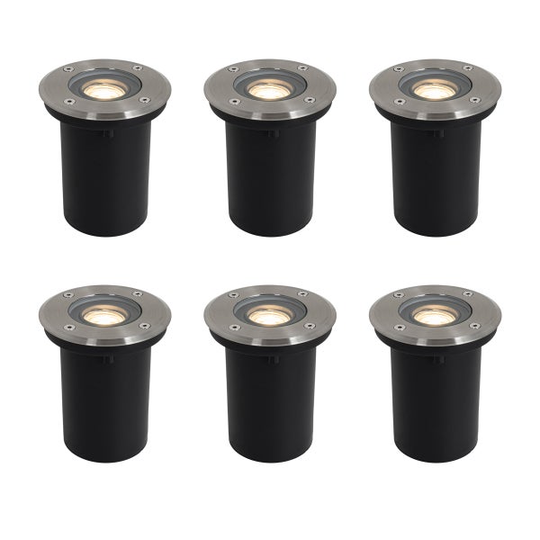 Set mit 6 modernen Außen-Bodenspots Stahl 35 mm verstellbar IP65 - Delux