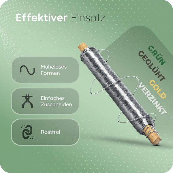 Bindedraht auf Holzstab, rostfrei, müheloses Formen und einfaches Zuschneiden.