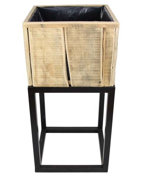 FRANK FLECHTWAREN | Pflanzkasten Modern, quadratisch, HOLZ, METALL, FOLIE, 38 x 38 x 28 cm, GH 78 cm