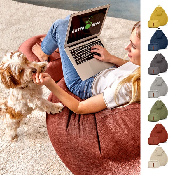 Green Bean 2er Set Indoor Sitzsack + Hocker mit EPS-Perlen Füllung - Fußhocker Fußkissen Sitz-Pouf Bodenkissen Liegekissen Sitzkissen Lounge Chair Sitzhocker Relax-Sessel Bean Bag Rot