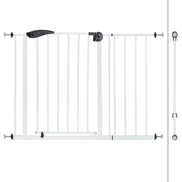 ECD Germany Türschutzgitter für Kinder, Hunde und Katzen, 105-115cm mit 30cm Verlängerung, ohne Bohren, Weiß, beidseitig, Selbstschließend, Metall-Gitter zum Klemmen, Treppenschutzgitter Absperrgitter