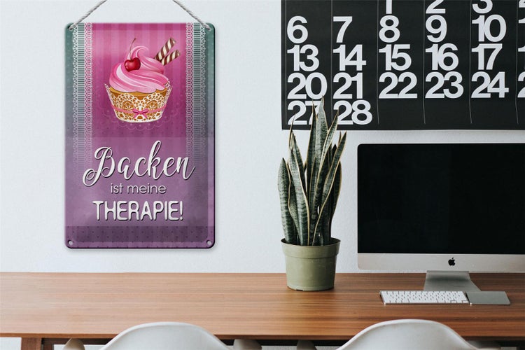Blechschild Spruch 20x30cm Backen ist meine Therapie