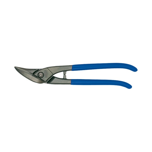 Bessey Figurenschere aus Metall mit blauem Kunststoffgriff für Kurvenschnitte.