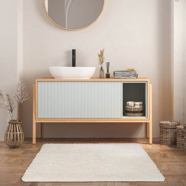 FLOORDIREKT Badematte Sky Soft - Reckteckig - Rutschhemmende Rückseite - Creme - 60 x 100 cm