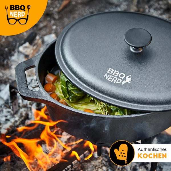 BBQ-Nerd Bräter mit Deckel (oval, 33x26 cm) aus Gusseisen 6,4 L | Bratentopf Kochtopf Gusseisentopf Schmortopf | Cocotte zum langsamen Garen - Herd, Ofen & Grill