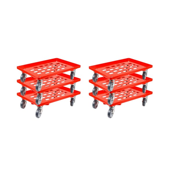 PROREGAL Transportroller für Euroboxen 60 x 40 cm mit Gummiräder Rot Gitter/Rasterdeck 2 Lenkrollen und 2 Bockrollen Traglast 300 kg