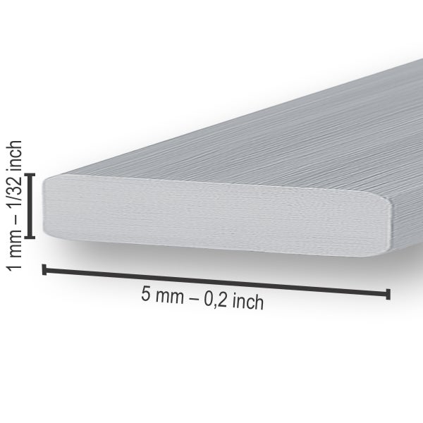 Flachprofil aus Metall mit einer Dicke von 1 Millimeter und einer Breite von 5 Millimeter.