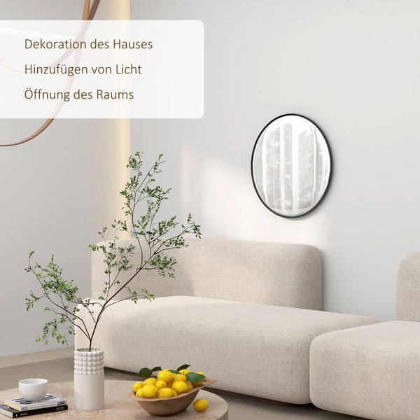 HOMCOM Wandspiegel, 60 x 60 cm Rund Badspiegel mit Aluminiumlegierungrahmen, dekorative Spiegel für Bad, Wohnzimmer, Schlafzimmer, Schwarz