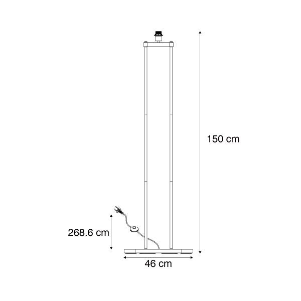 Technische Zeichnung einer Stehlampe mit Maßen: Höhe 150 Zentimeter, Breite 46 Zentimeter, Kabellänge 268,6 Zentimeter.