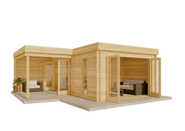 Alpholz Gartenhaus Sunbeam ISO aus Holz Holzhaus Wandstärke: 40 mm Inklusive: Terrasse,Schleppdach Blockbohlenhaus