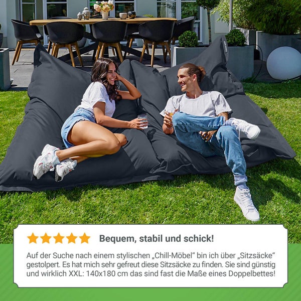 Green Bean Sitzsack XXL 140x180cm 380 Liter Kinder & Erwachsene Bean Bag EPS Perlen Füllung Riesensitzsack Groß Draußen Outdoor Liegekissen Waschbar Wetterfest Lounge Sitzkissen Bodenkissen Stahlgrau