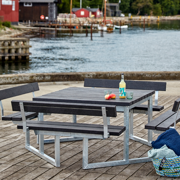 Picknicktisch, Gartentisch, Gartenmöbel -Sitzgruppe Twist – 8 Sitzplätze- KDI Holz -Schwarz