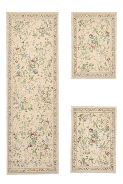 Gewebte Bettumrandung im floralen Design Flomi Beige 70x400 cm