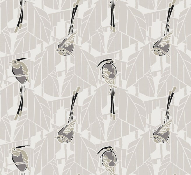 Muster mit stilisierten Vögeln und Blättern