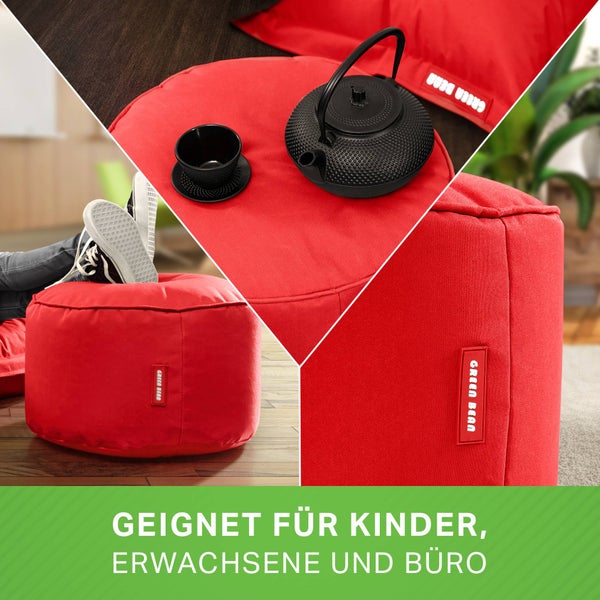 Green Bean Sitzsack-Hocker 45x25cm mit EPS-Perlen Füllung - Fußhocker Fußkissen Sitz-Pouf für Sitzsäcke - Bodenkissen für Kinder und Erwachsene - Fußablage Sitzkissen Sitzhocker Rot