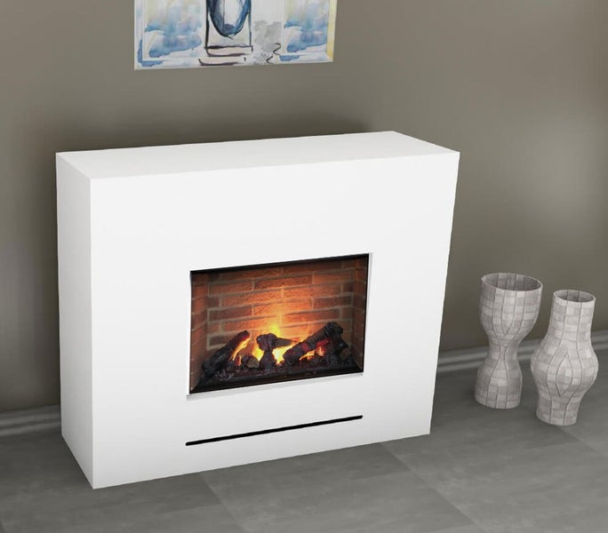 GLOW FIRE Elektrokamin 'Lessing' | Wasserdampf Kamin mit Heizung und Steinrückwand in weiß als Standkamin | HxBxT: 90x110x35 cm