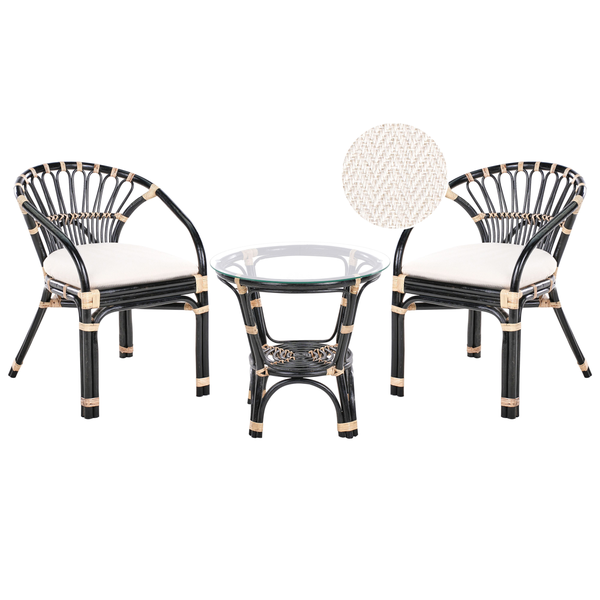 Bistro Set inkl. Kissen PECORINI Rattan Schwarz